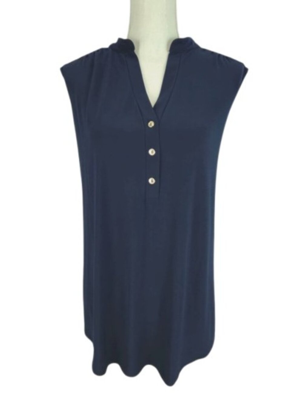PerSeption Woman Dark Blue Sleeveless Split Neck Blouse 1X